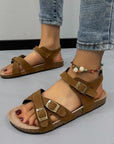 Women's Belt Buckle Cross Strap Large Size Flat Bottom Casual Slippers