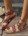 Ethnic Style Flowers Flat Sandals Summer Vacation Casual Clip Toe Beach Shoes For Women