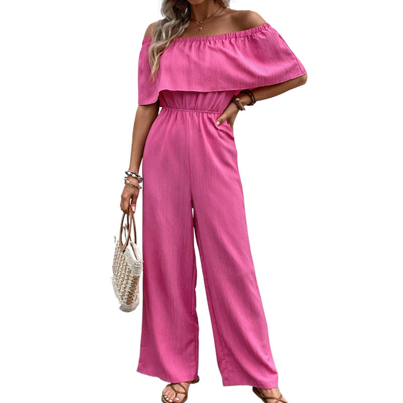 Women's Fashion Off-shoulder Solid Color Jumpsuit