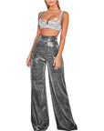 Hot Silver Wide-leg High Waist Wide Leg Pants