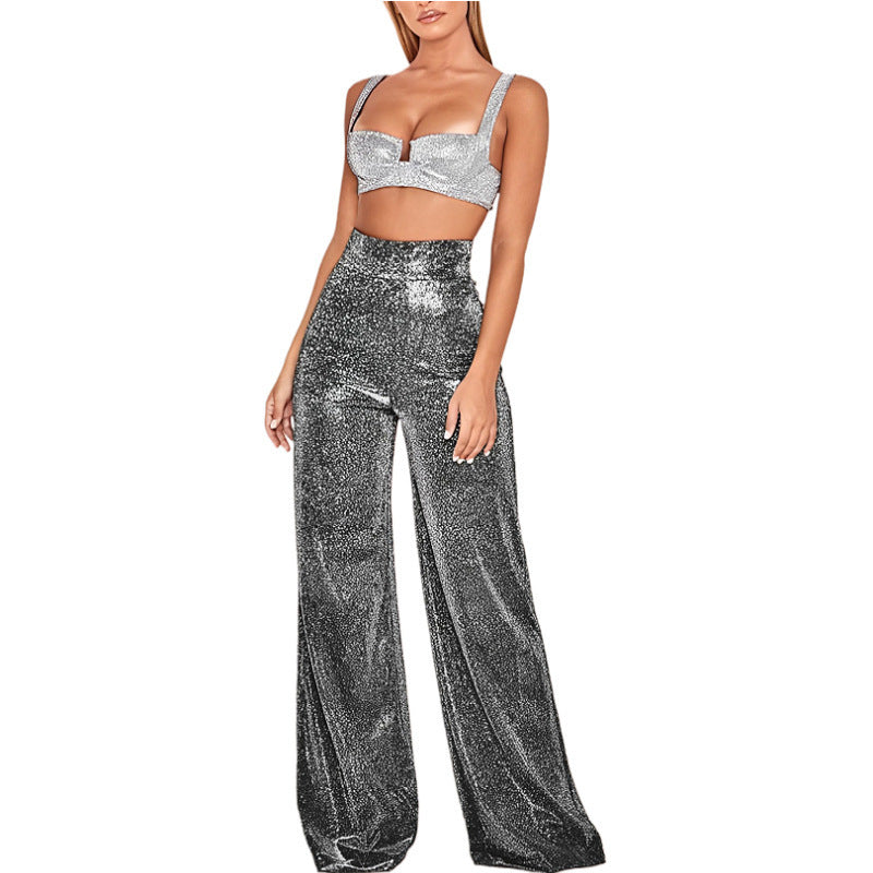 Hot Silver Wide-leg High Waist Wide Leg Pants