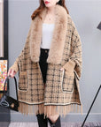 Autumn And Winter New Imitated Mink Cashmere Fur Collar Cape And Shawl Plus Size Tassel Knitted Cardigan