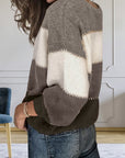 Casual Contrast Color Round Neck Sweater