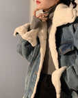 Plush Thick Lamb Wool Denim Jacket Women Short