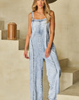 Retro Washed Raw Hem Wide Legs Jumpsuit For Women