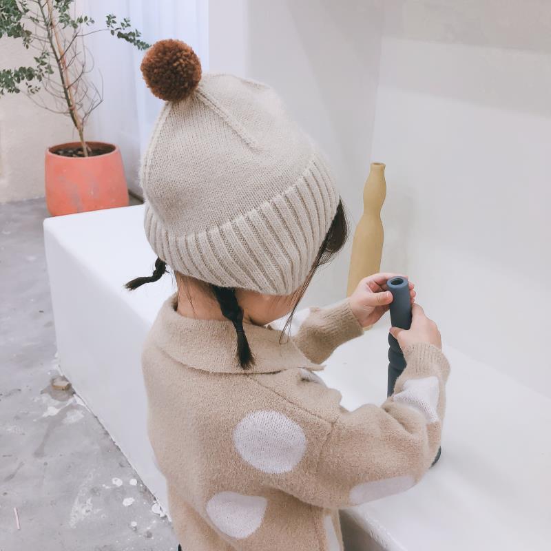 Children's Hat Woolen Cap Male And Female Baby Ear Protection Fluffy Ball