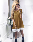 Long sleeve stitching ruffle dress women dress