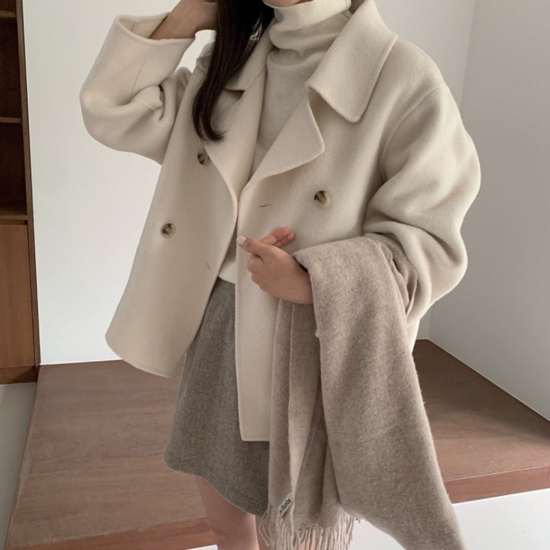 Elegance Retro Lapel Double Breasted Woolen Coat