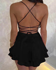 Sexy Suspender Skirt For Women Elegant Slim Strap Satin Backless Lace Up A-Line Short Dress Lady