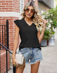 V-neck Hollow-out Short-sleeved Top