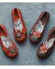 Ethnic Style Retro Handmade Cowhide Flower Soft Bottom Women's Shoes