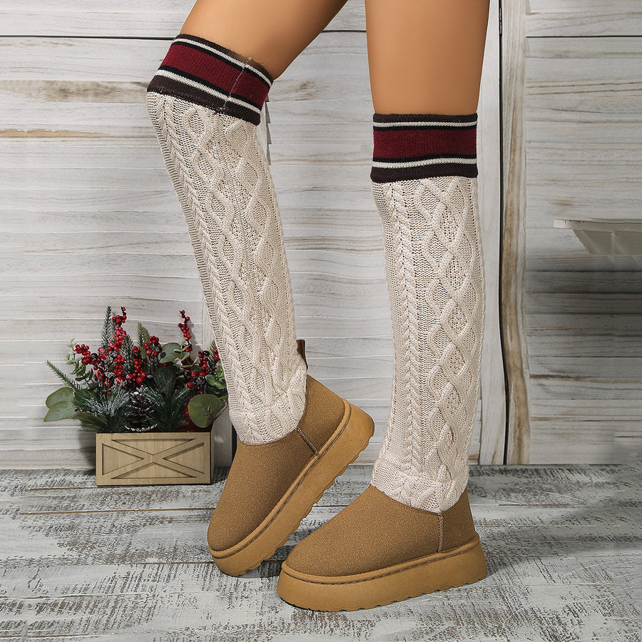 Winter Over-the-knee Boots With Long Knitted Socks