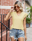 V-neck Hollow-out Short-sleeved Top