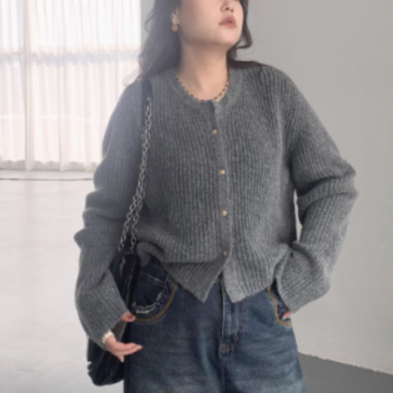 Autumn New Simple Round Neck Knitted Cardigan