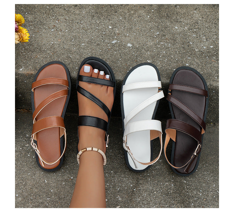 One-line Flat For Outdoors Casual Sandals Women's Shoes Sandals Plus Size Beach