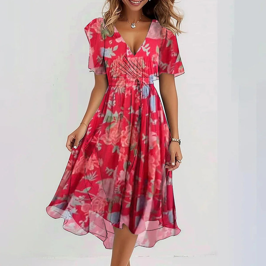 Women's Chiffon Printed Elegant Young V-neck Dress