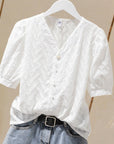 Cotton Embroidered Puff Sleeve Shirt Tops Women White Ladies Shirts