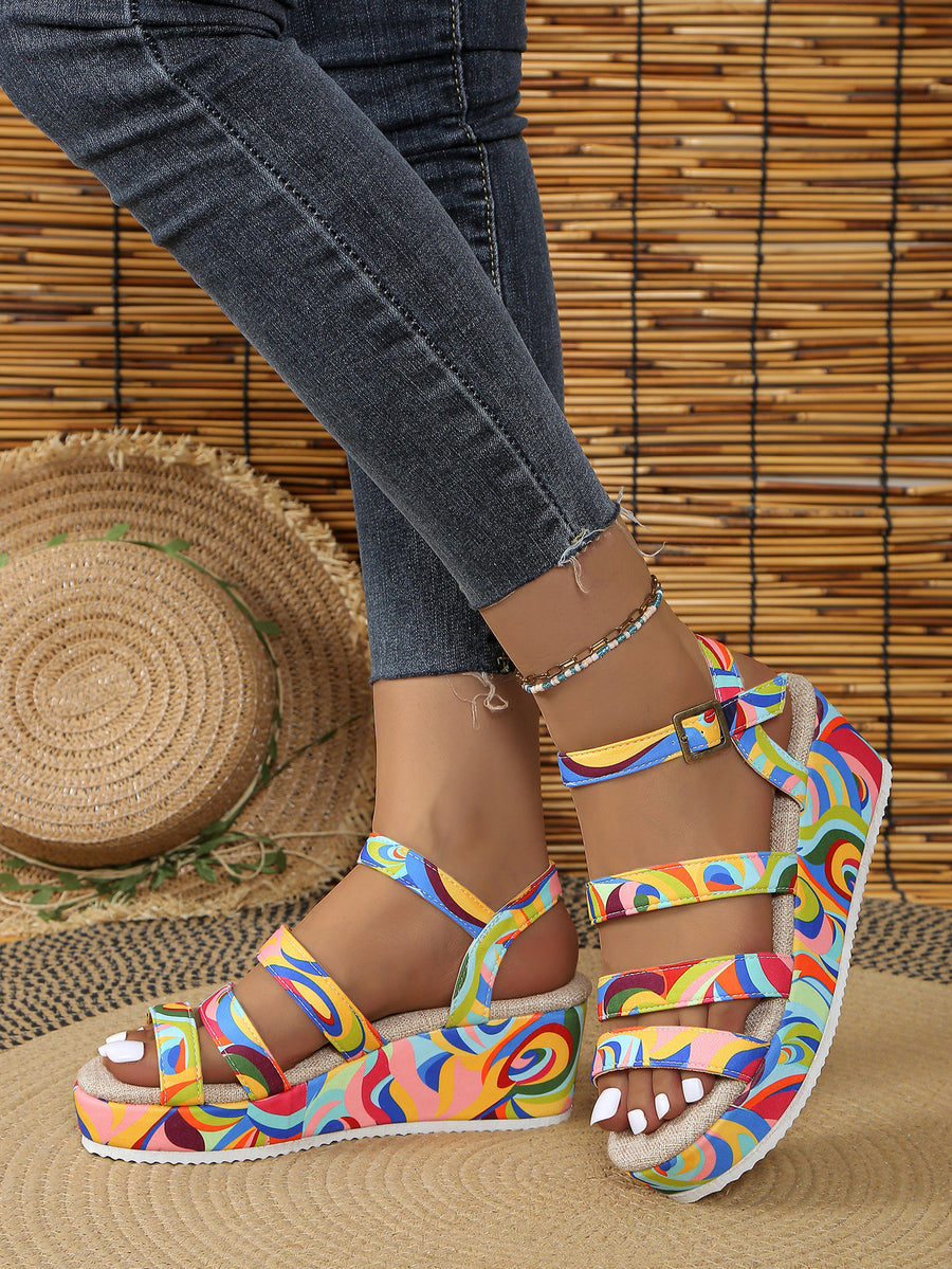 Women's Colorful Peep Toe Buckle Sandals