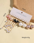 Combination Style 6 Pairs Of Temperament Personality Internet Famous Long Pearl Earrings With Crystal Flowers Simple And Versatile Earrings