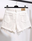 High waist denim shorts female summer dress fat mm loose 200 kg plus fertilizer XL thin wide leg hole a word hot pants