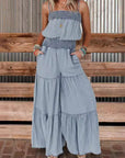 Lady Temperament Elegant Hem Splicing Sling Cake Denim Long Pants