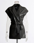 Women's Fashion Retro Elegance Sleeveless Coat PU Leather Vest