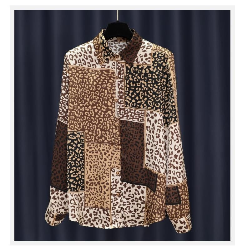 Women's Design Long Sleeve All-match Vintage Leopard Print Shirt