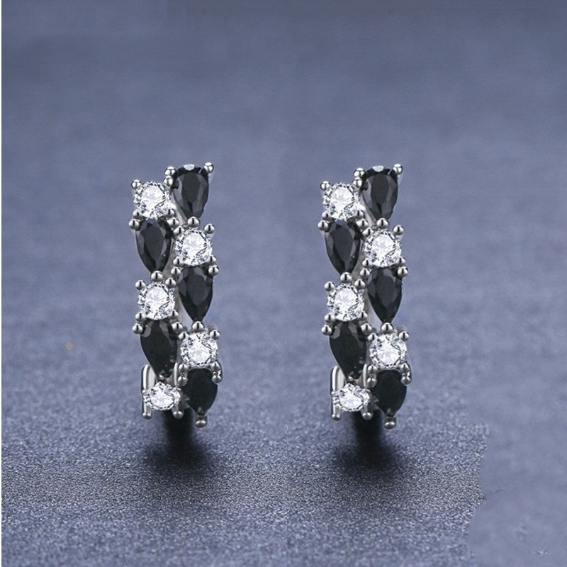 Full Rhinestone Zircon Earrings Fashion Geometry Pattern Round