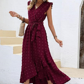 Dress Ruffle Sleeve S Wave Bohemia Elegant Maxi Dress