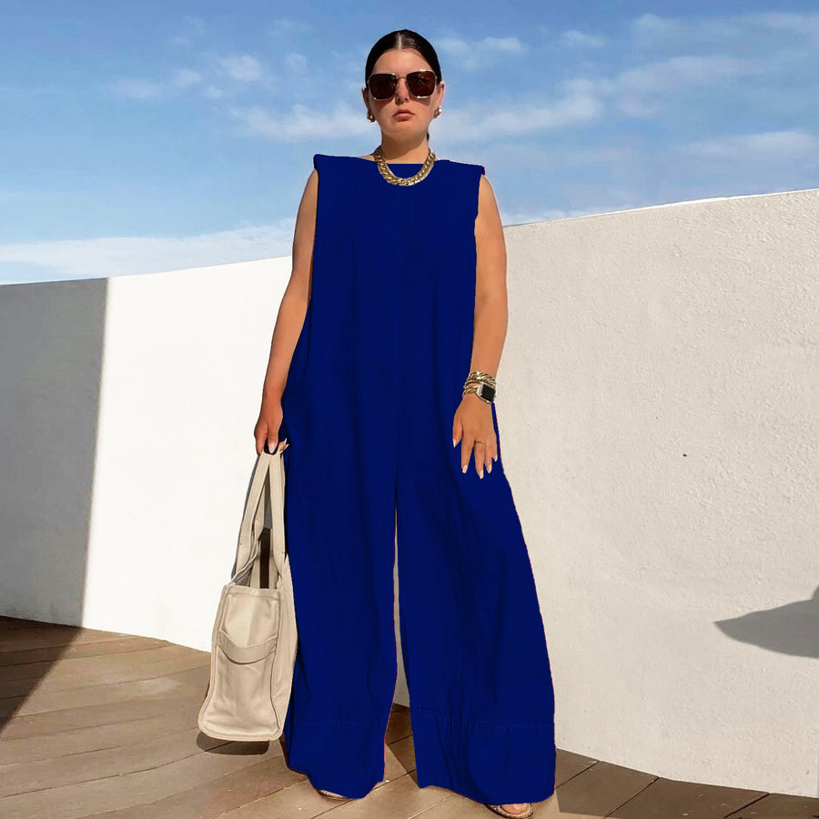 European And American Leisure Solid Color Wide Leg Jumpsuit