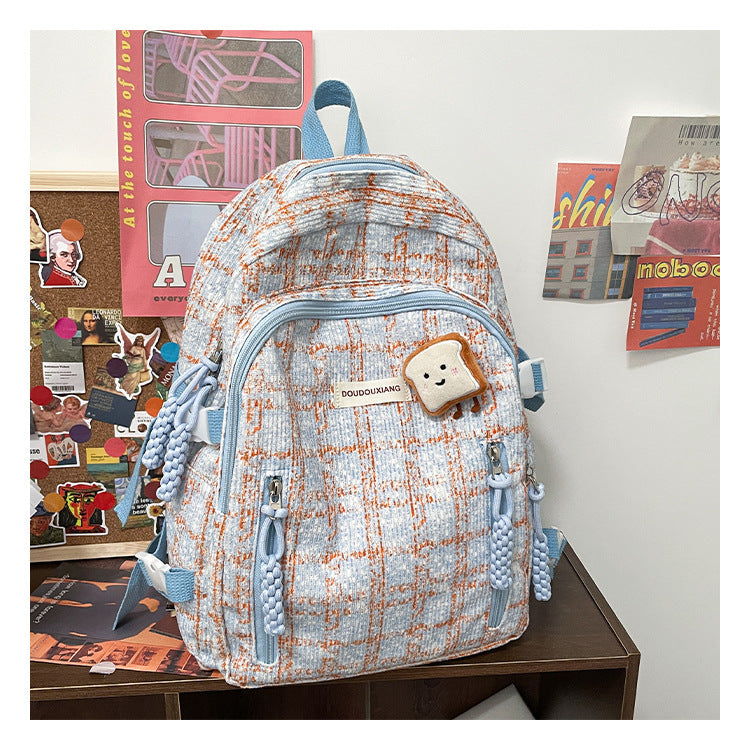 Casual Bag Special-interest Design Student Schoolbag Corduroy Plaid Large Capacity Travel Backpack