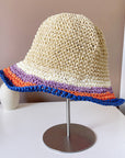 Women's Sun Protection Contrast Color Striped Straw Hat