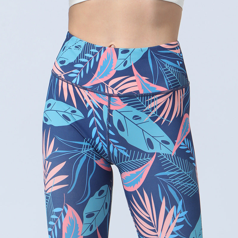 Fashion Leaves Printed Yoga Pants