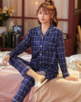 Plaid Pajama Set Long Sleeve Shirt And Full-Length Pant Pjs Lounge Sets