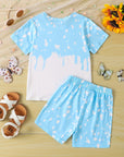 Girls Sunflower And Butterfly Pattern Short Sleeve Top Shorts Suit