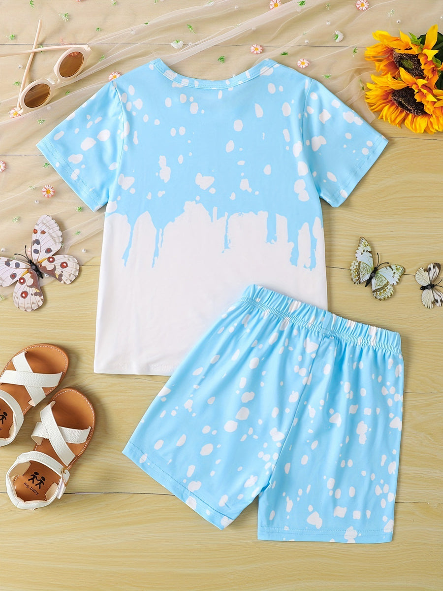 Girls Sunflower And Butterfly Pattern Short Sleeve Top Shorts Suit