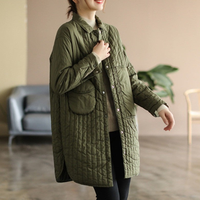 Korean Style Artistic Relaxed-fit Casual Quilted Shirt Coat