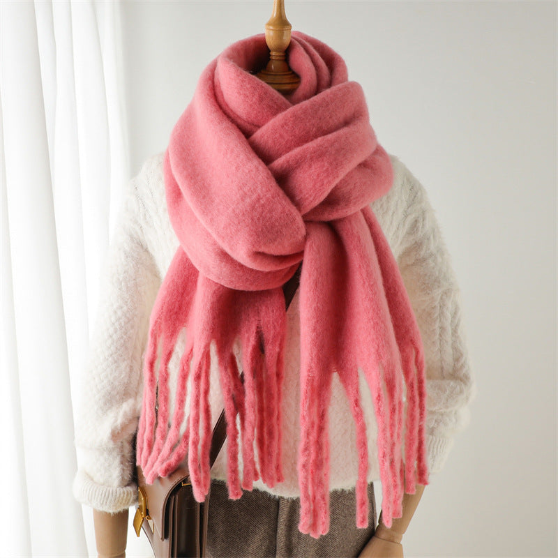 Solid Color Warm Tassel Scarf