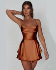 Sexy Suspender Skirt For Women Elegant Slim Strap Satin Backless Lace Up A-Line Short Dress Lady