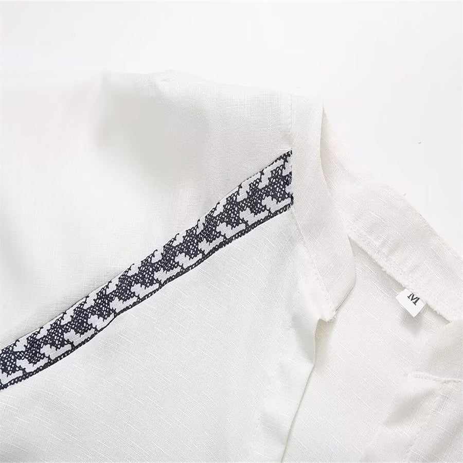 Women's Fashionable White Cotton And Linen Shirt