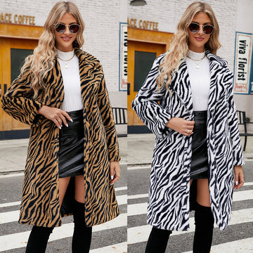 Zebra Pattern Artificial Leather Fur Coat