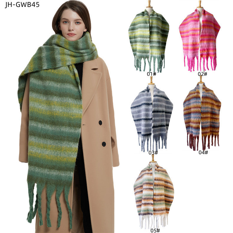 Winter Thickened Circle Yarn Striped Scarf Shawl