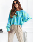 Spring Doll Sleeve Print Flowy Shirt