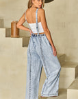 Retro Washed Raw Hem Wide Legs Jumpsuit For Women