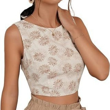 Bohemian Sleeveless Backless Lace-up Cropped Tank Top