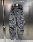 Women's Multi-pocket Jeans Fashion Casual Wide-leg Trousers