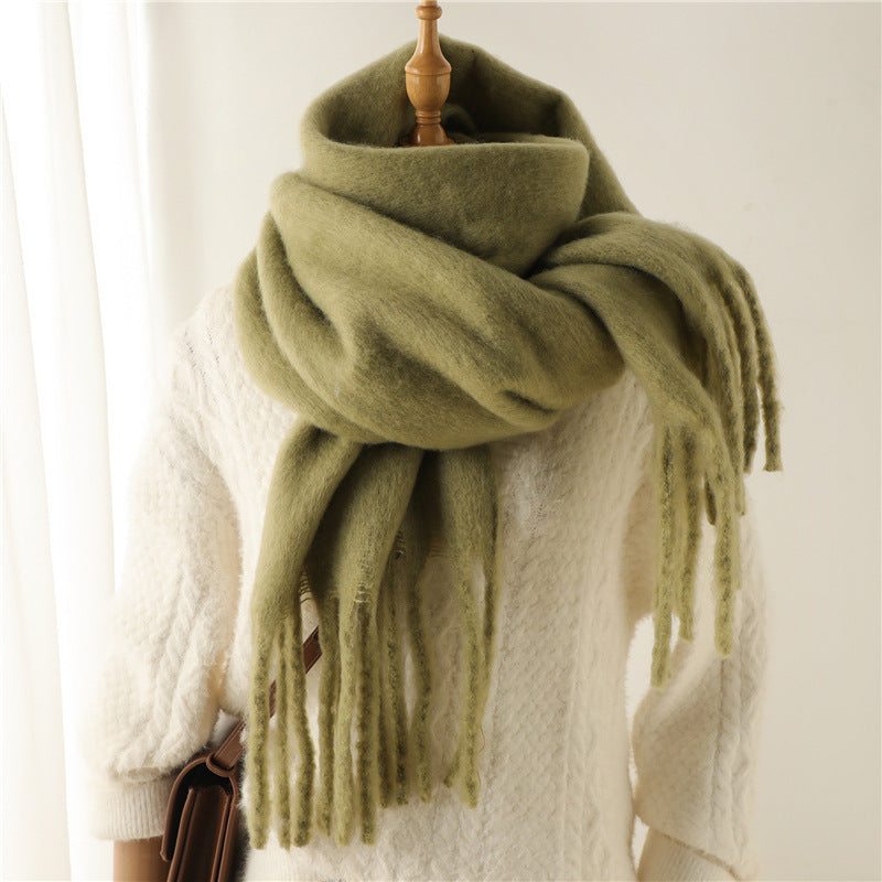 Solid Color Warm Tassel Scarf