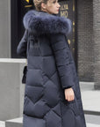 Slim Fit Below The Knee Cotton Coat Big Fur Collar Thickened Padded Jacket