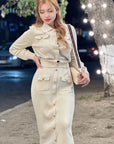 Elegant Slim-fit Woolen Skirt Two-piece Suit