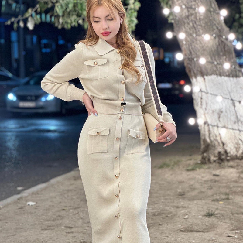 Elegant Slim-fit Woolen Skirt Two-piece Suit